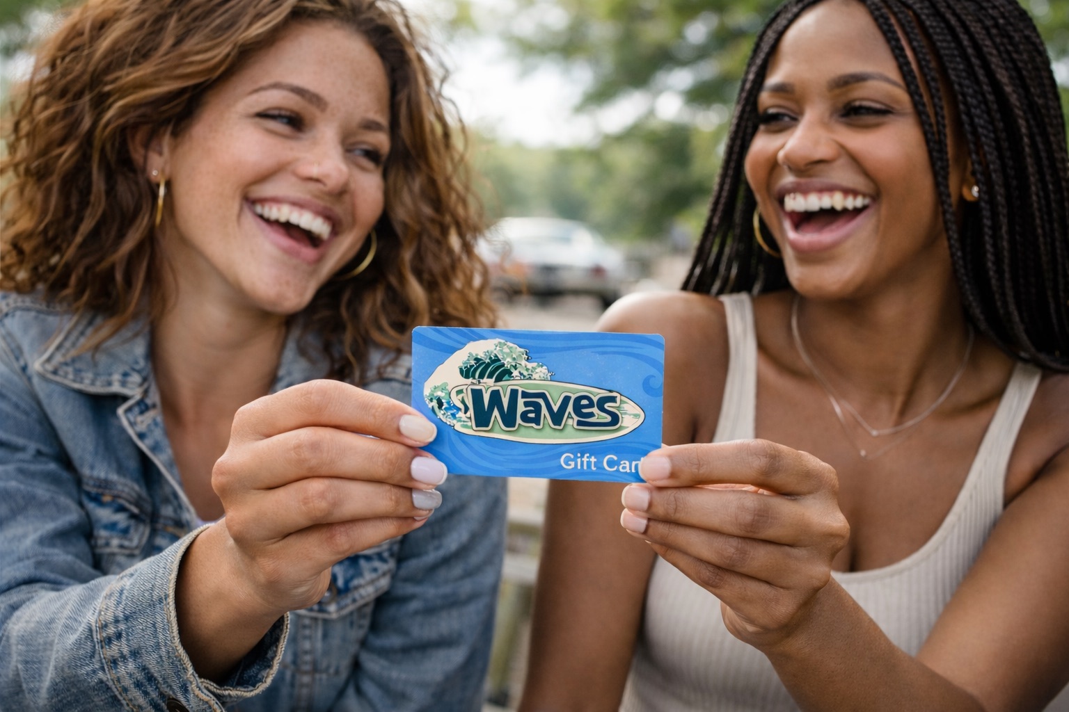 Friends sharing a Waves Gift Card